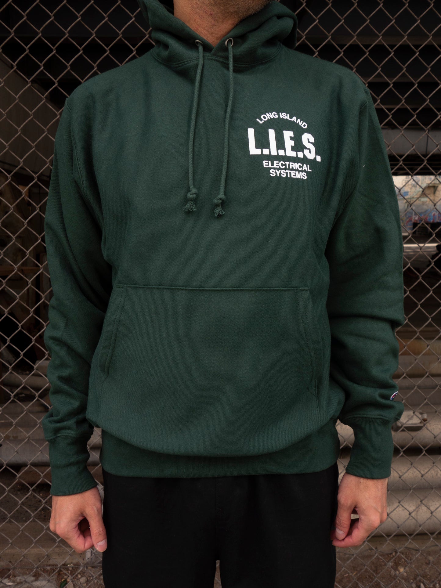 L.I.E.S. Records Champion Logo Hoodie - Sweatshirt - Forest Green