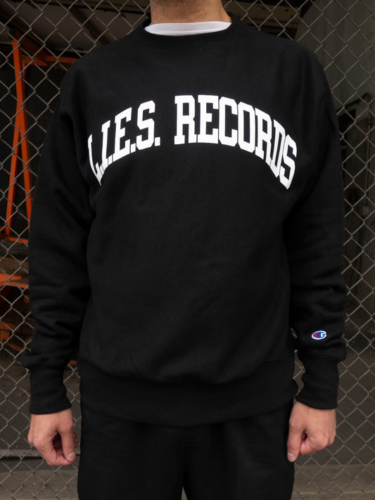 L.I.E.S. Records Champion Varsity - Crewneck Sweatshirt - Black
