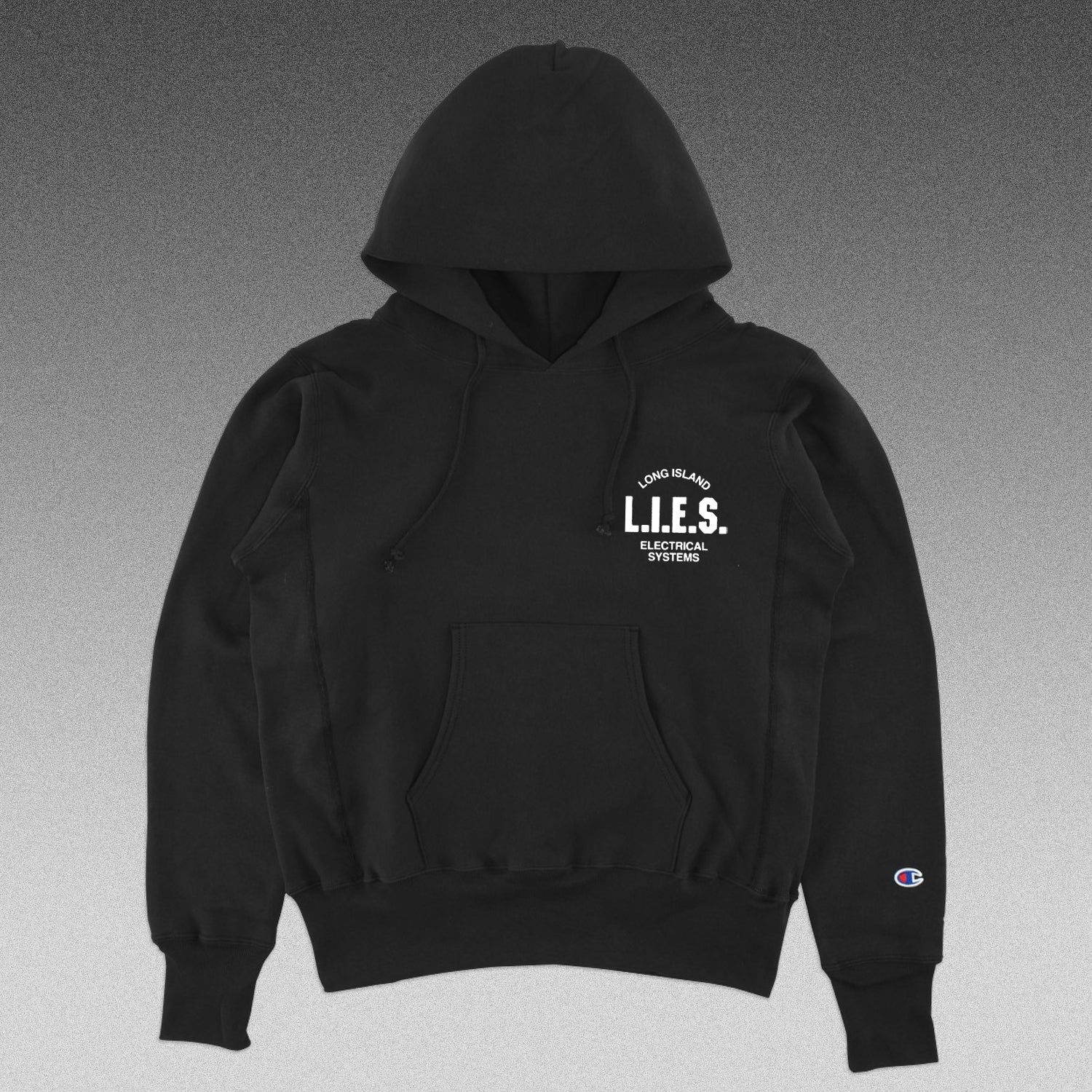 L.I.E.S. Records Champion Logo Hoodie Sweatshirt Black